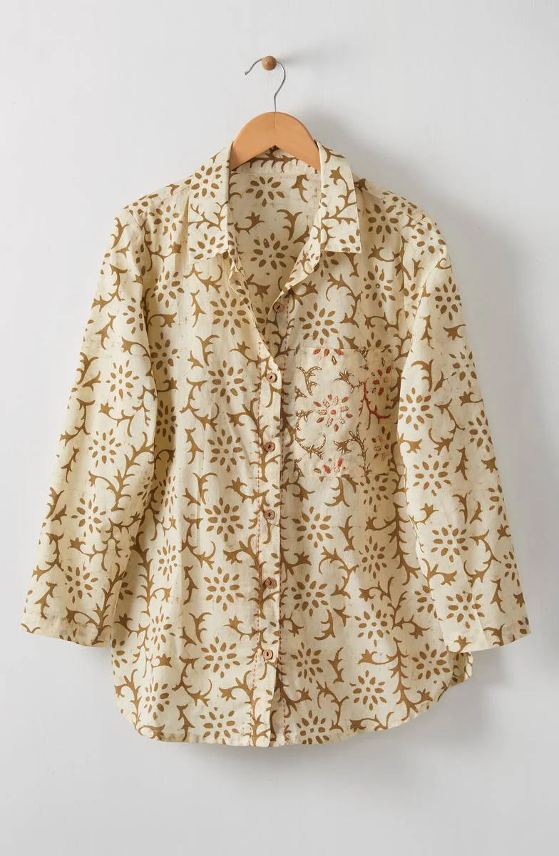 Haima Batik Print Classic Collar Shirt - Straw - Image 2