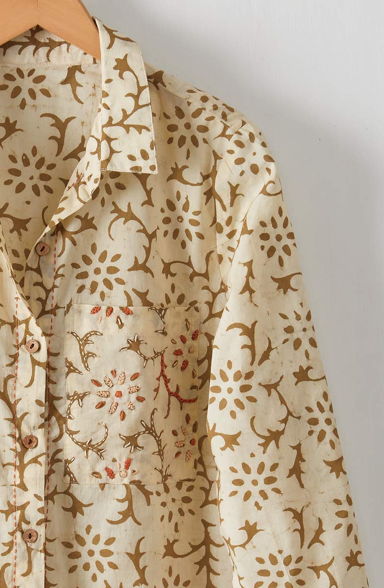 Haima Batik Print Classic Collar Shirt - Straw - Image 3