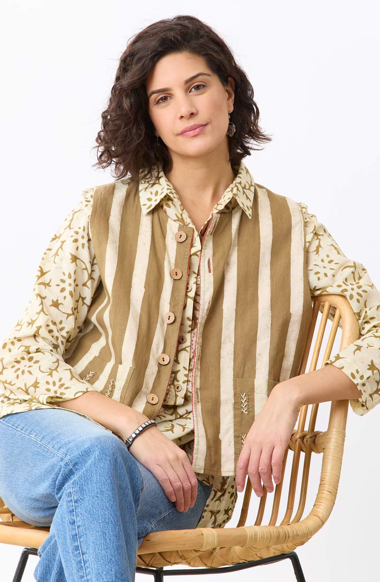 Haima Batik Print Classic Collar Shirt - Straw - Image 5