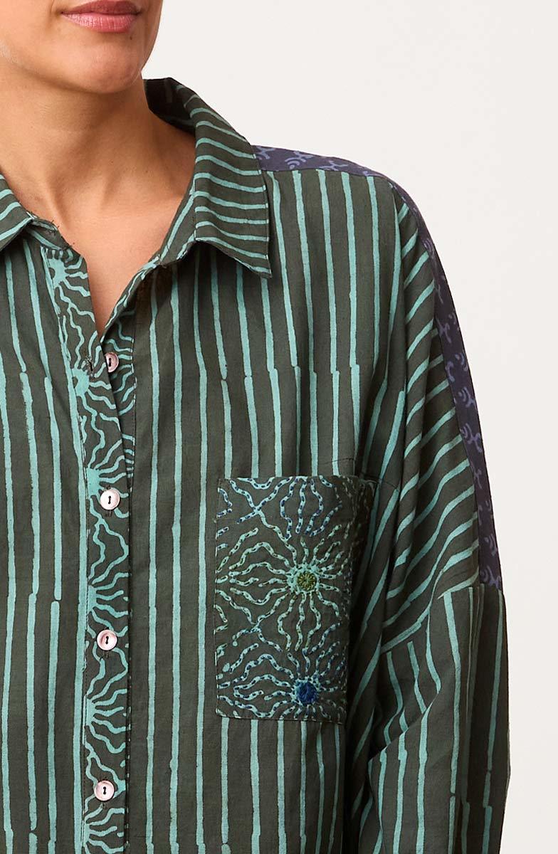 Hanifa Long-Sleeve High-Low Hem Big Shirt - Dusty teal/Multi - Image 3