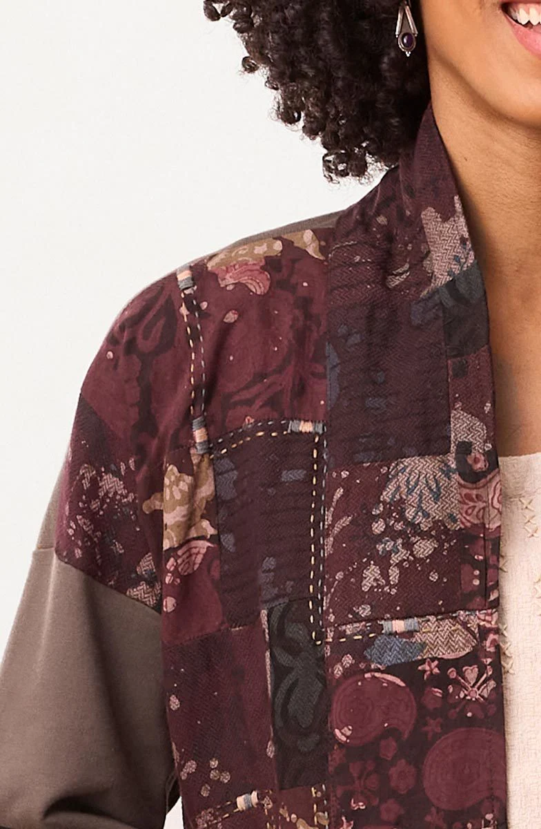 Haniya Upcycled Patchwork French Terry Jacket - Fossil/Multi - Image 3
