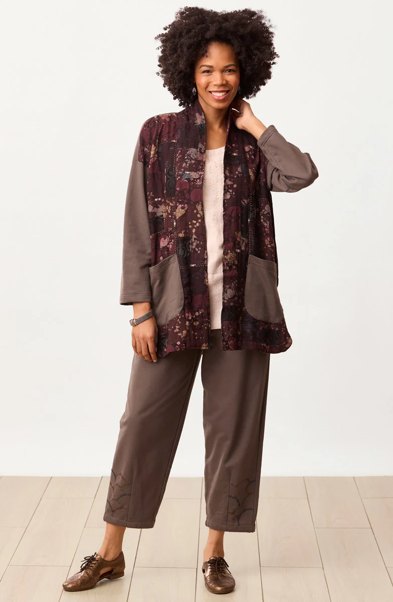 Haniya Upcycled Patchwork French Terry Jacket - Fossil/Multi - Image 6