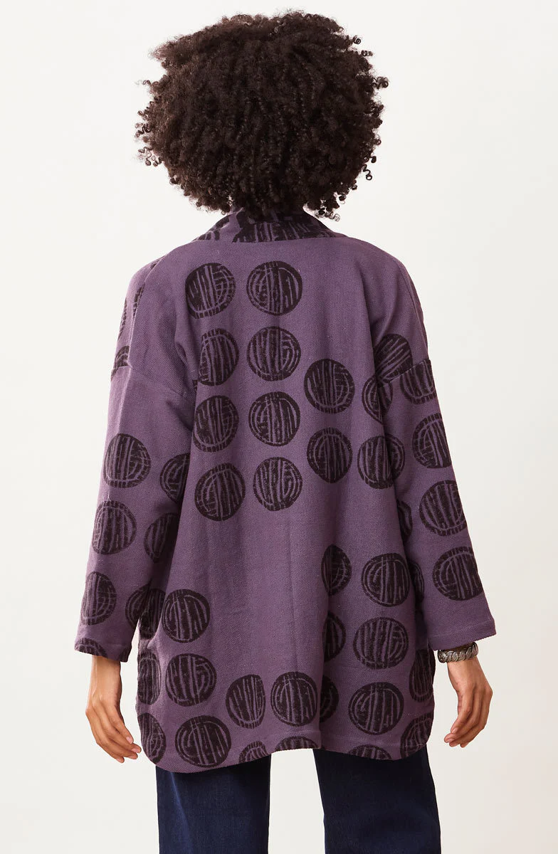 Haniya Block Print Textured Cotton Jacket - Purple - Image 4