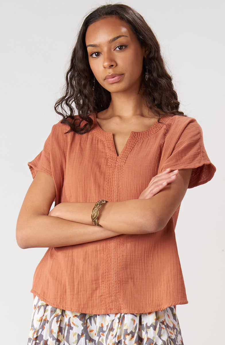Isha Double Gauze Notch-Neck Top - Image 25