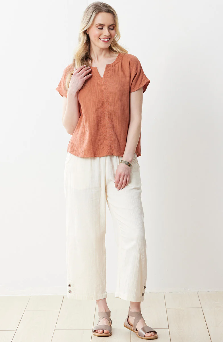 Isha Double Gauze Notch-Neck Top - Image 26