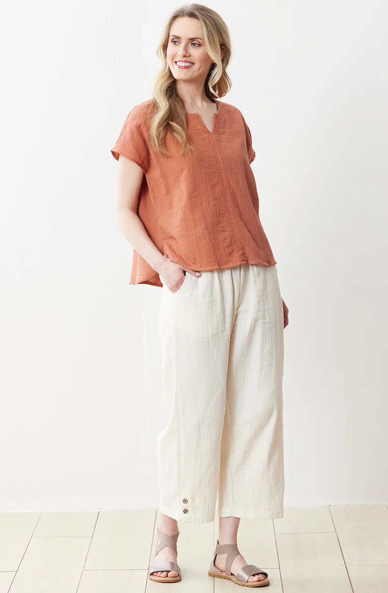 Isha Double Gauze Notch-Neck Top - Image 27