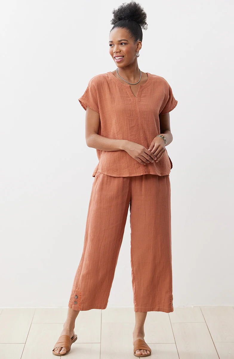 Isha Double Gauze Notch-Neck Top - Image 29