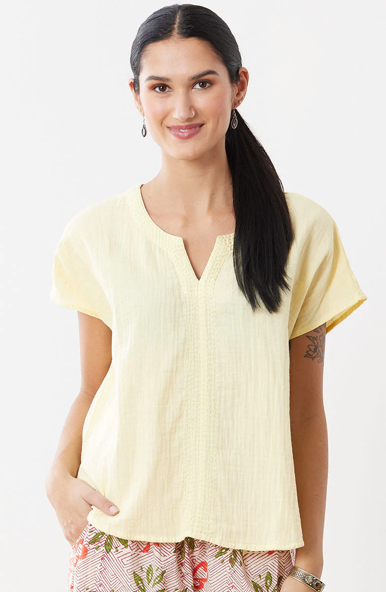 Isha Double Gauze Notch-Neck Top - Image 4