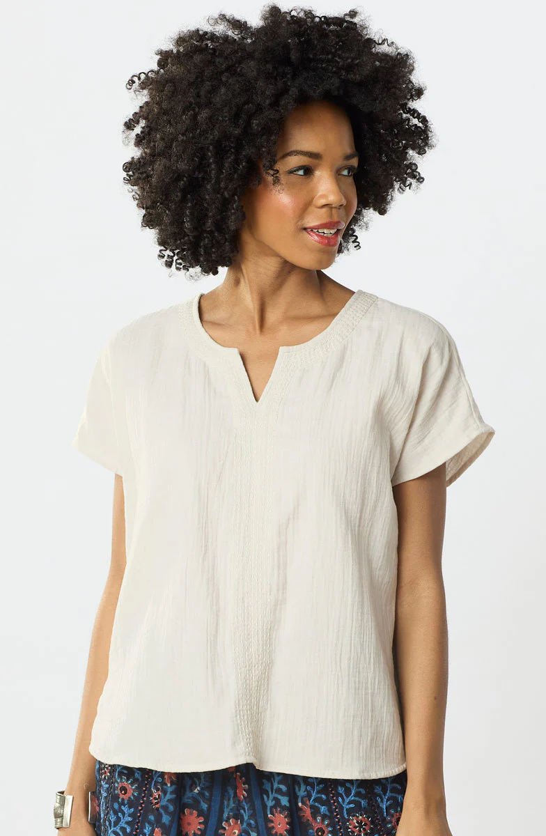 Isha Double Gauze Notch-Neck Top - Image 8
