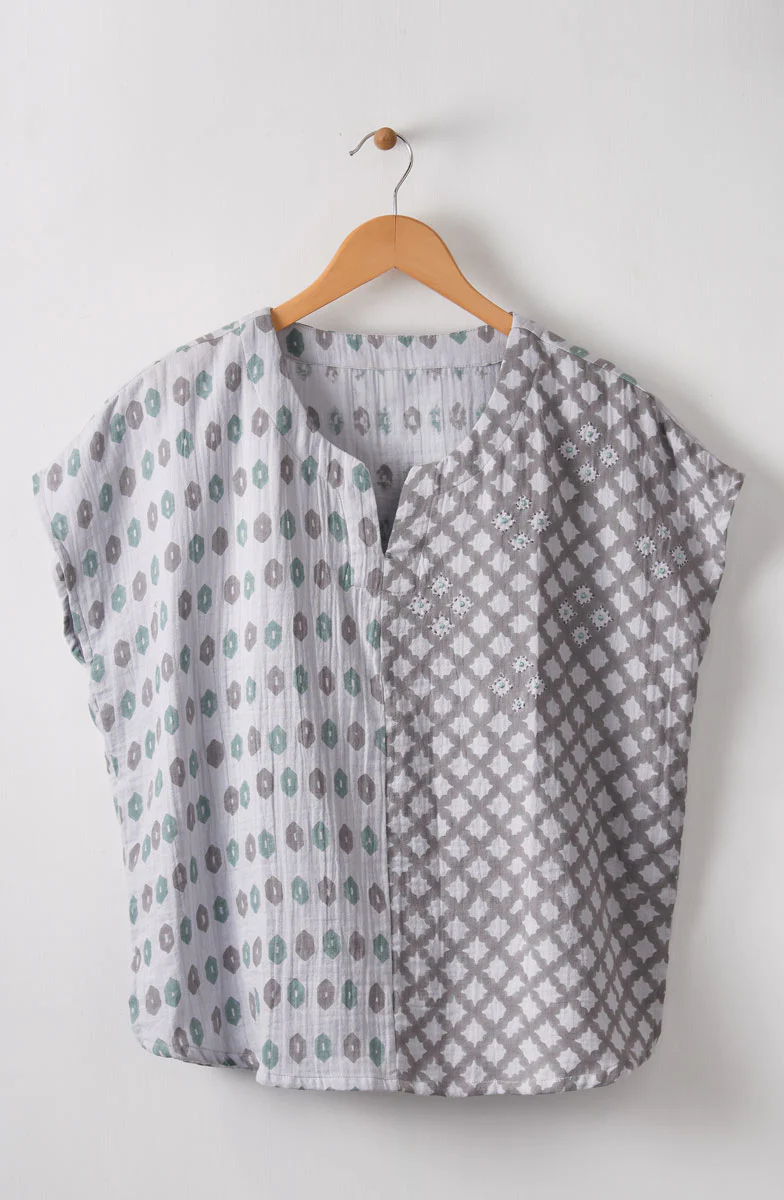 Isha Double Gauze Notch-Neck Top - Storm/Multi - Image 3