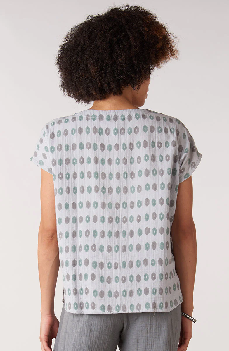 Isha Double Gauze Notch-Neck Top - Storm/Multi - Image 4