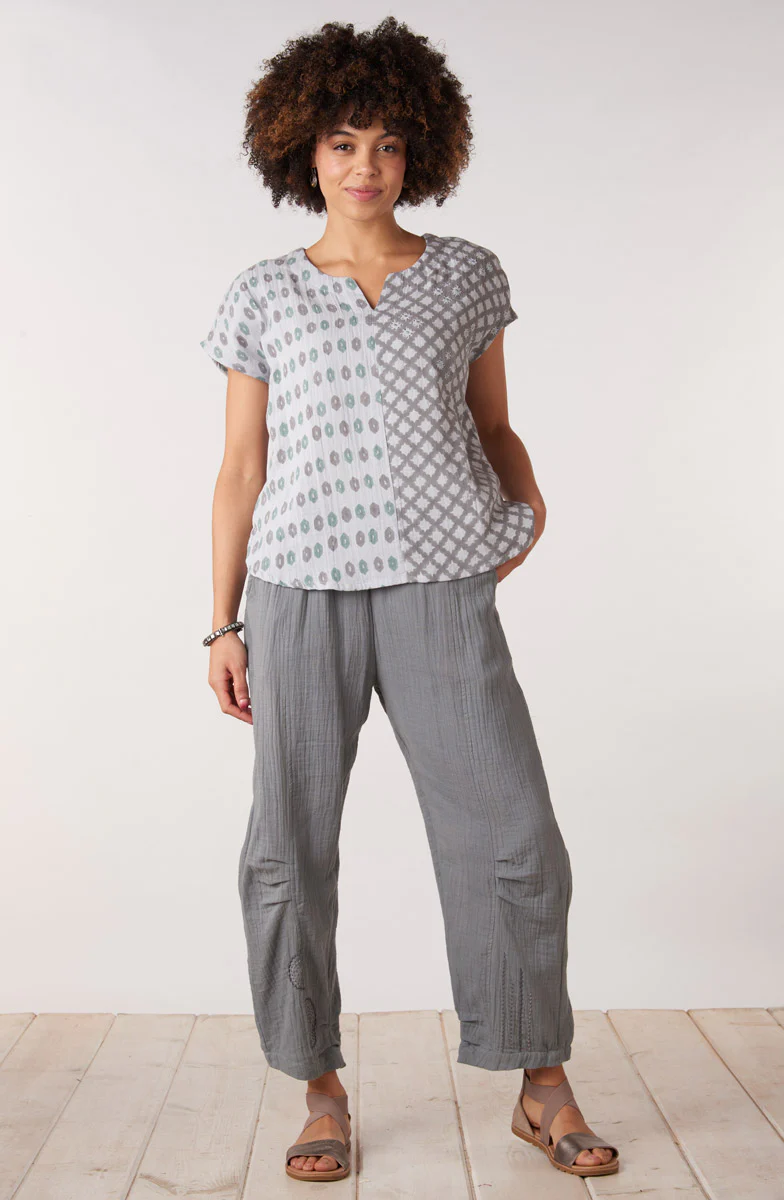 Isha Double Gauze Notch-Neck Top - Storm/Multi - Image 5