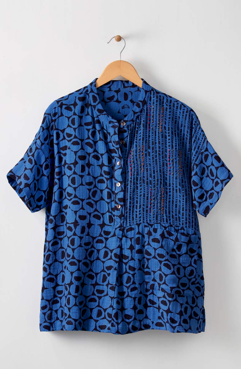 Jahnvi Double Gauze Short-Sleeve Tunic - Cobalt blue - Image 2