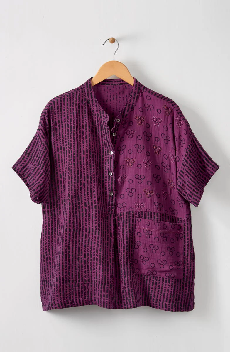 Jahnvi Double Gauze Short-Sleeve Tunic - Phlox purple