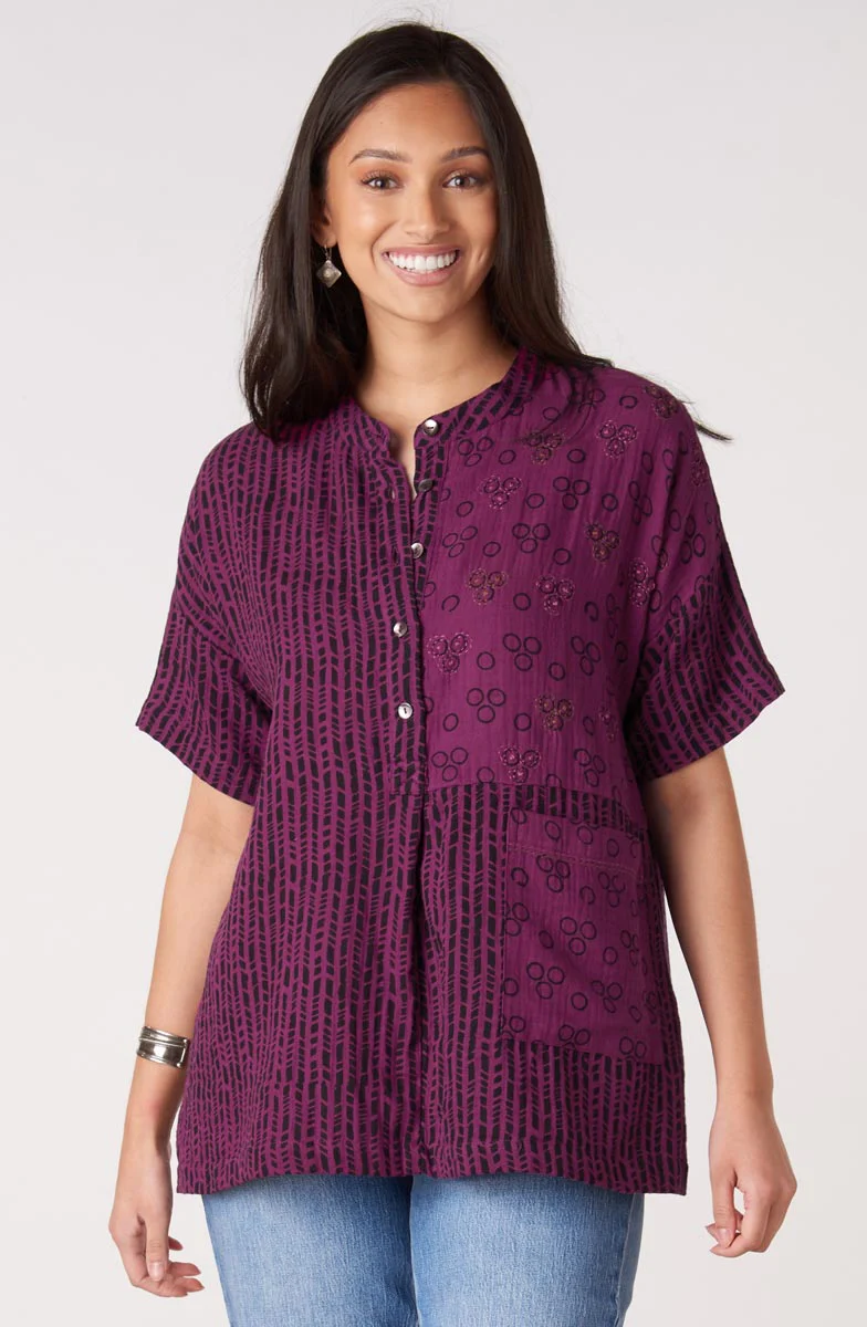 Jahnvi Double Gauze Short-Sleeve Tunic - Phlox purple - Image 3