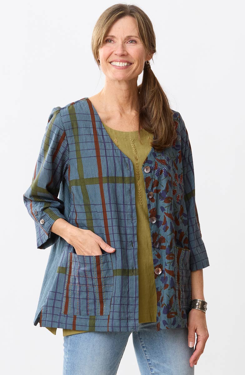 Jayati Mixed Print V-Neck Jacket - Blue/Multi
