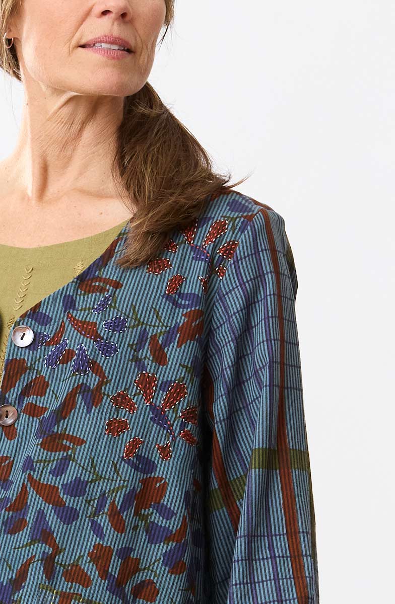 Jayati Mixed Print V-Neck Jacket - Blue/Multi - Image 3
