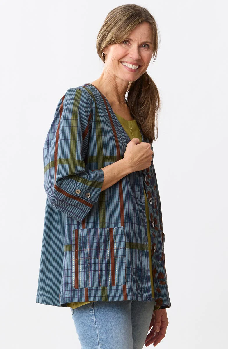 Jayati Mixed Print V-Neck Jacket - Blue/Multi - Image 4