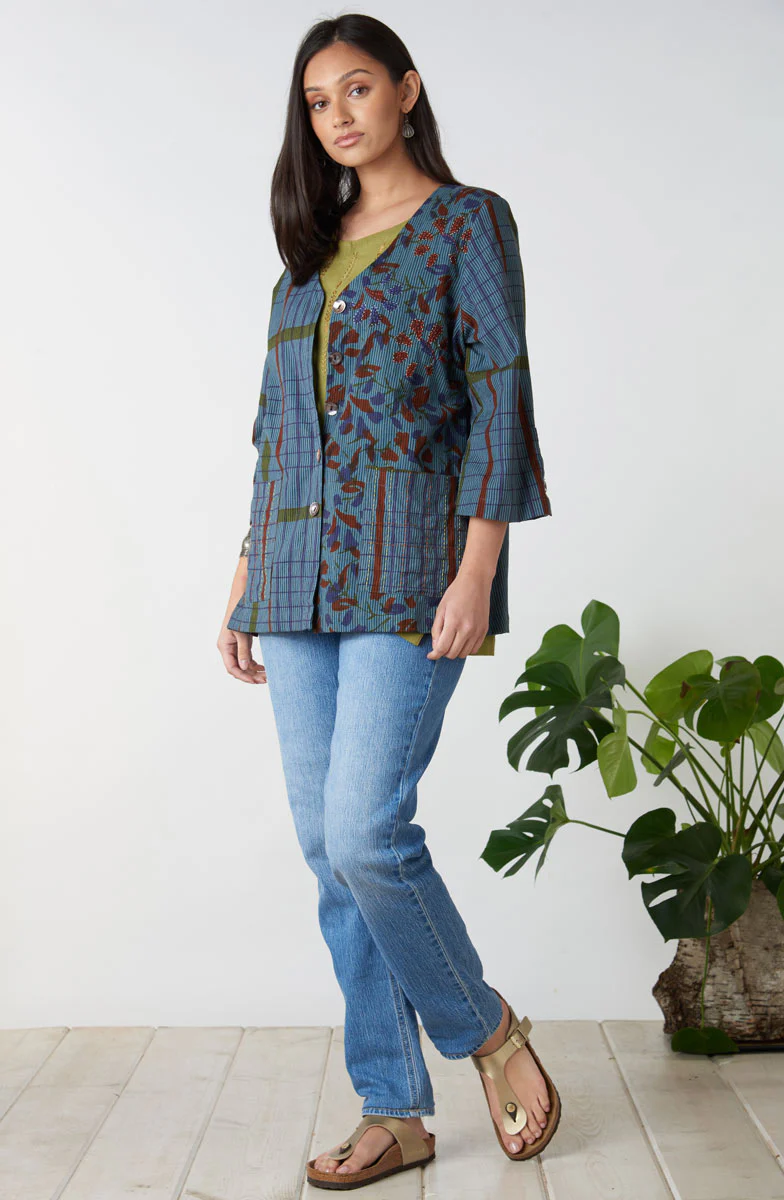 Jayati Mixed Print V-Neck Jacket - Blue/Multi - Image 5
