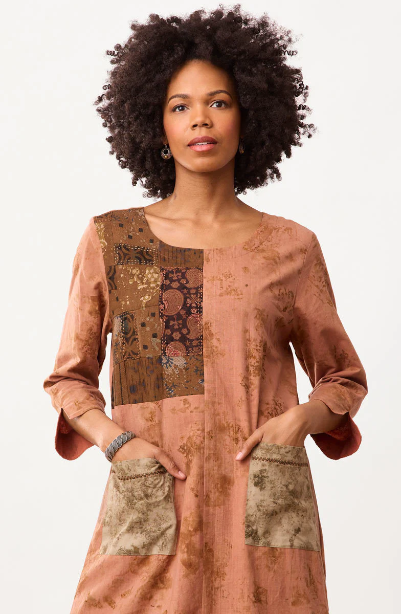 Jodhpur Eco-Print Organic Cotton Dress - Madder Root - Image 3