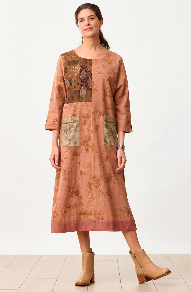 Jodhpur Eco-Print Organic Cotton Dress - Madder Root - Image 4