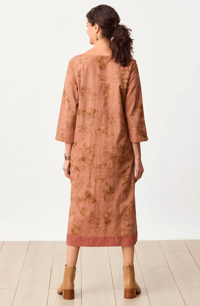 Jodhpur Eco-Print Organic Cotton Dress - Madder Root - Image 5