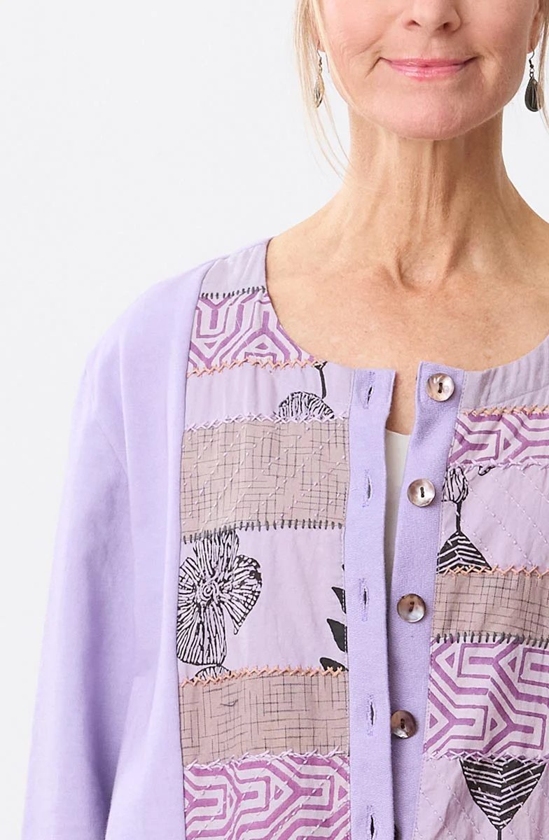Kabini Upcycled Patchwork Cardigan- Heirloom purple/Chindi - Image 3