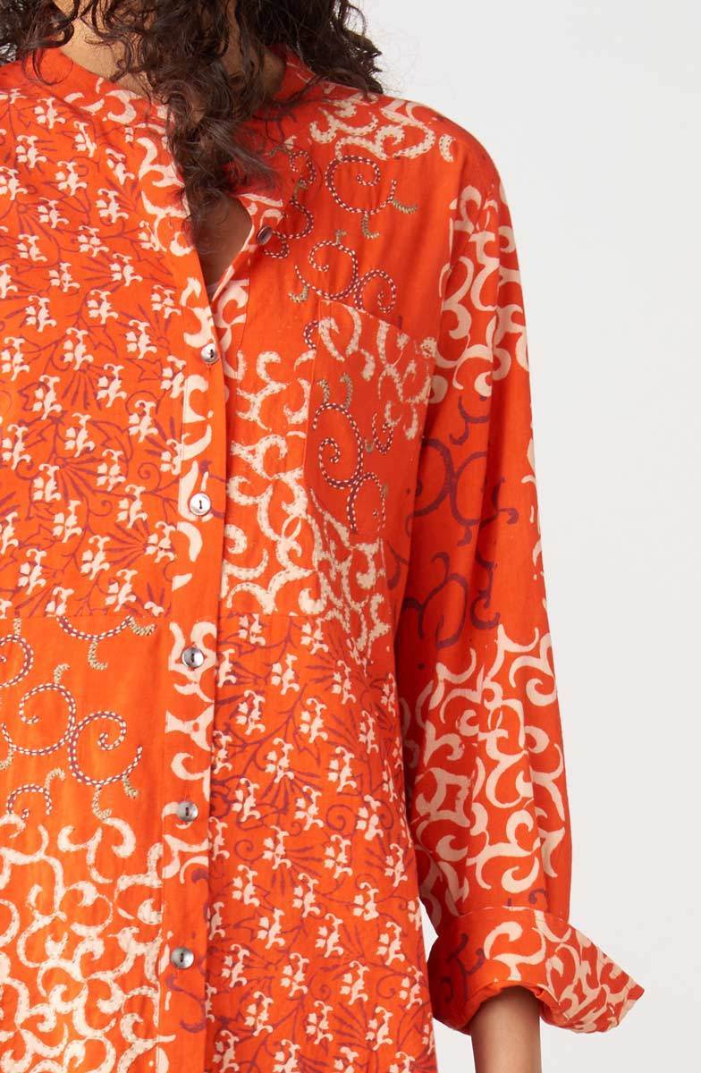 Kalpa Roll-Sleeve Handkerchief Hem Shirt - Flame - Image 3