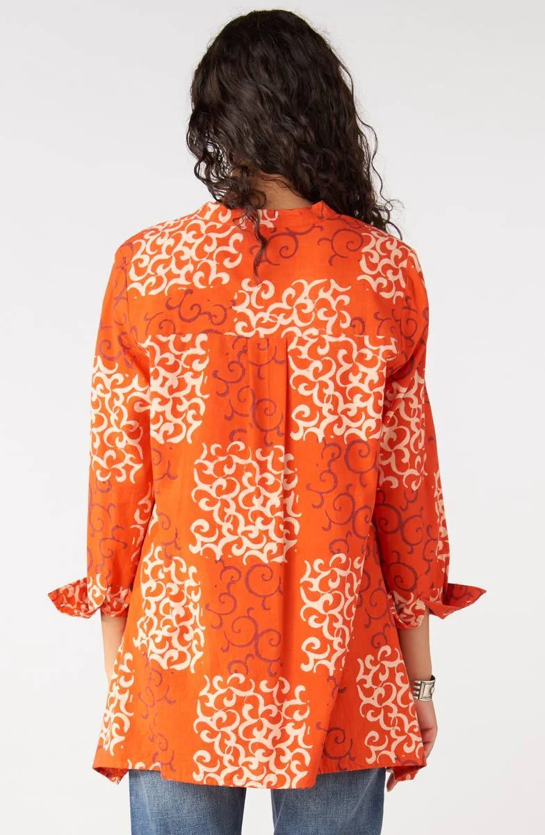 Kalpa Roll-Sleeve Handkerchief Hem Shirt - Flame - Image 4
