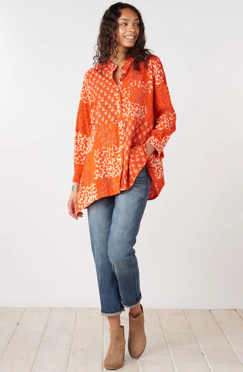 Kalpa Roll-Sleeve Handkerchief Hem Shirt - Flame - Image 5
