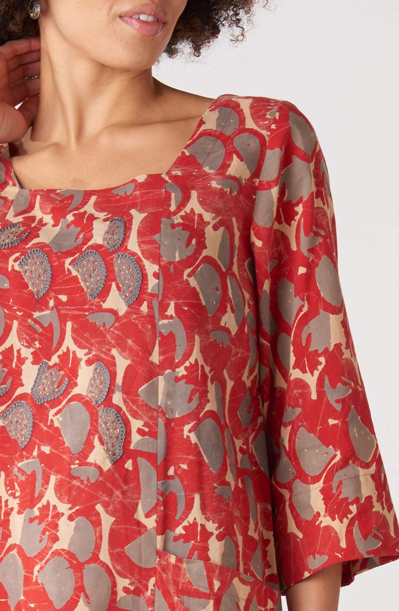 Kamini Square-Neck Midi Dress - Red/Cumin - Image 2