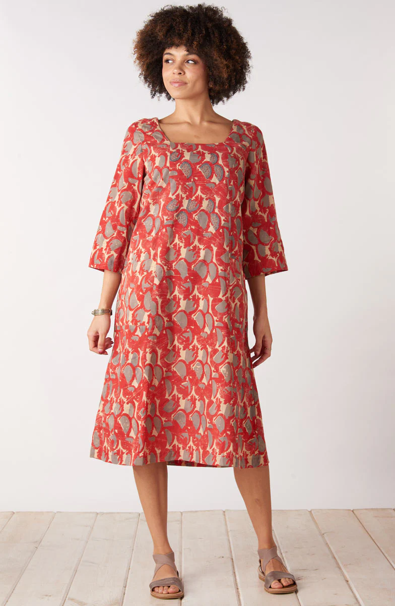 Kamini Square-Neck Midi Dress - Red/Cumin - Image 3
