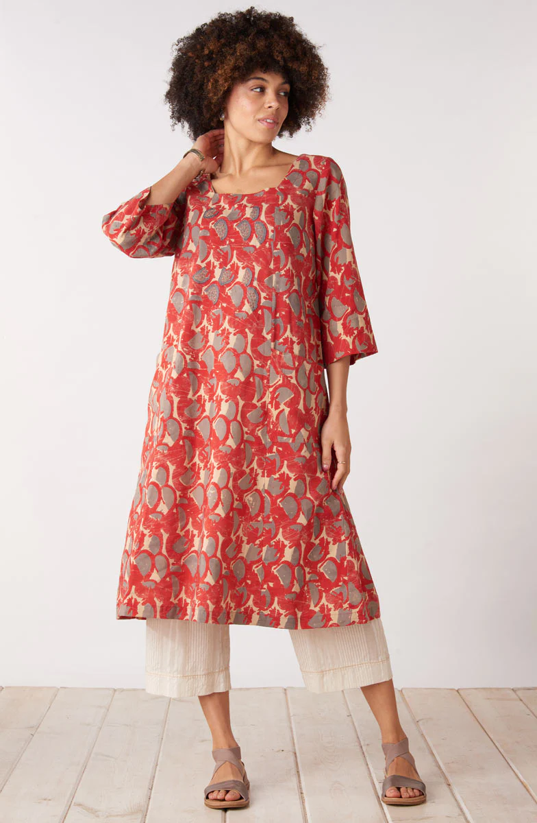 Kamini Square-Neck Midi Dress - Red/Cumin - Image 5