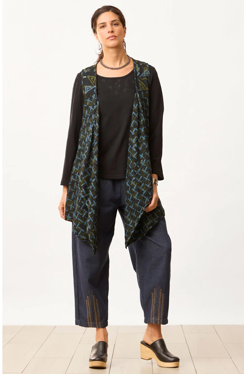 Kashi Cotton Crepe Long Vest - Charcoal/Multi - Image 5