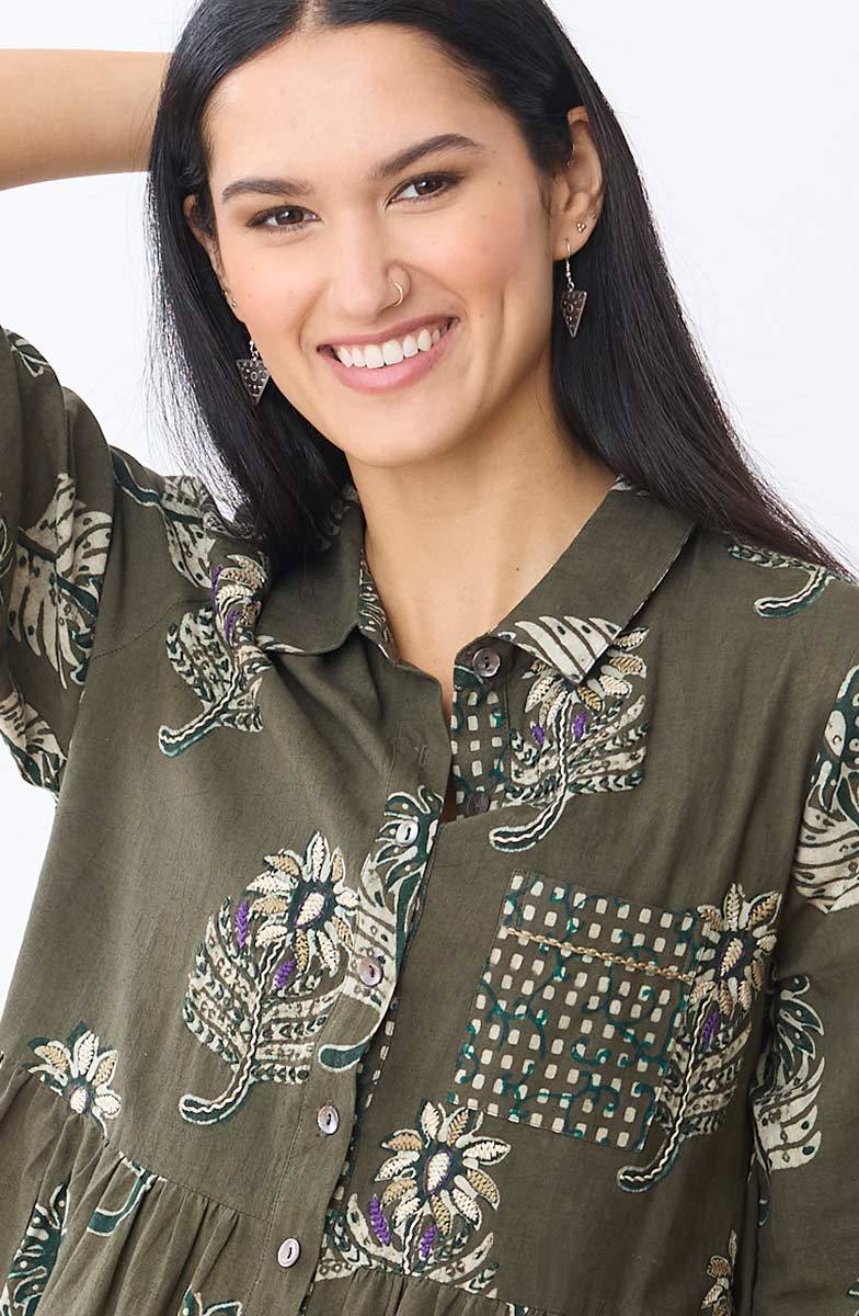 Kashmira Button-Front Maxi Shirt Dress - Fossil/Multi - Image 3