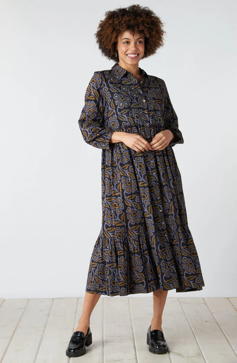 Kashmira Button-Front Maxi Shirt Dress - Black/Multi - Image 4