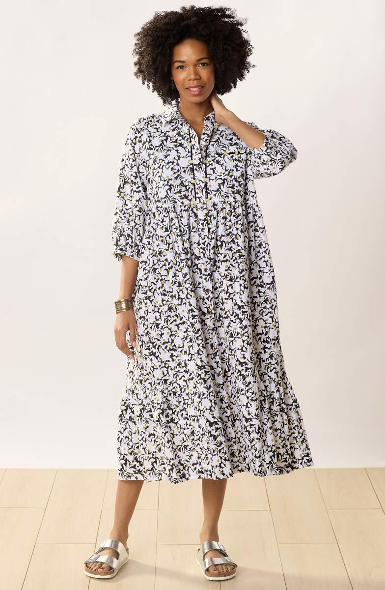 Kashmira Organic Cotton Button-Front Maxi Shirt Dress - White/Black - Image 4