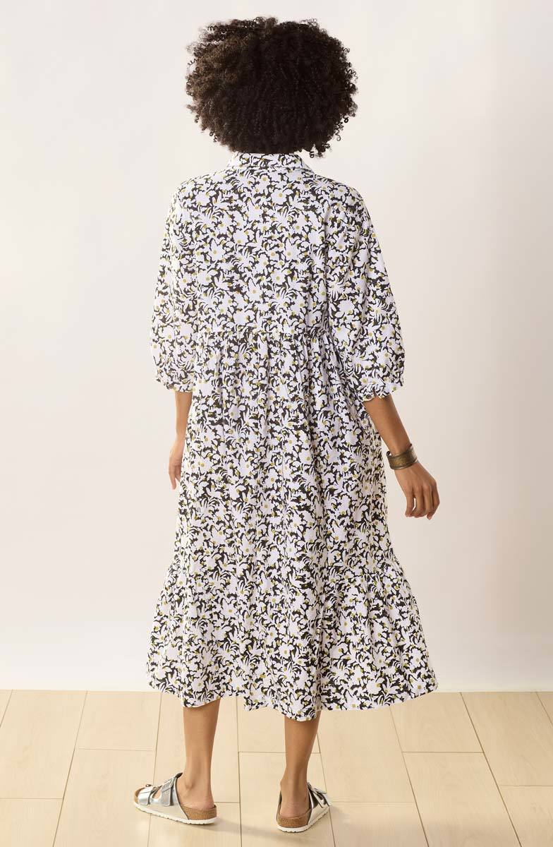 Kashmira Organic Cotton Button-Front Maxi Shirt Dress - White/Black - Image 5