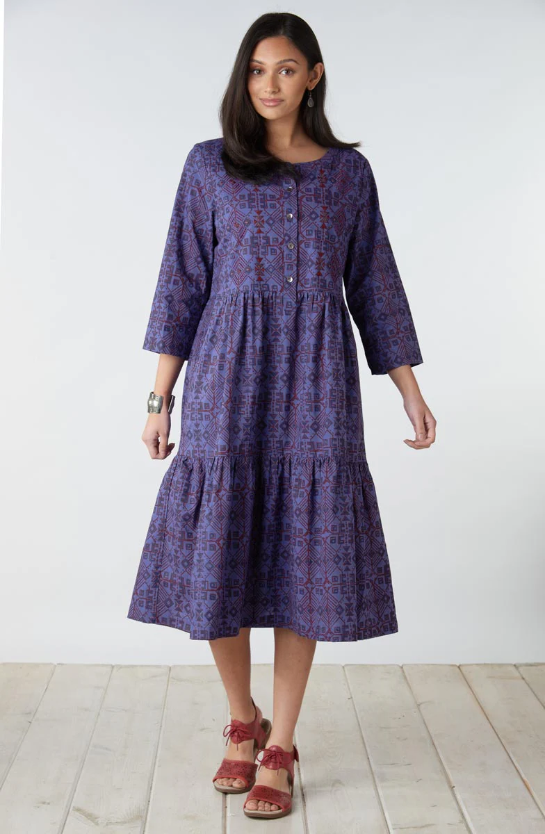 Kashvi Tiered Organic Cotton Midi Dress - Celestial/Multi