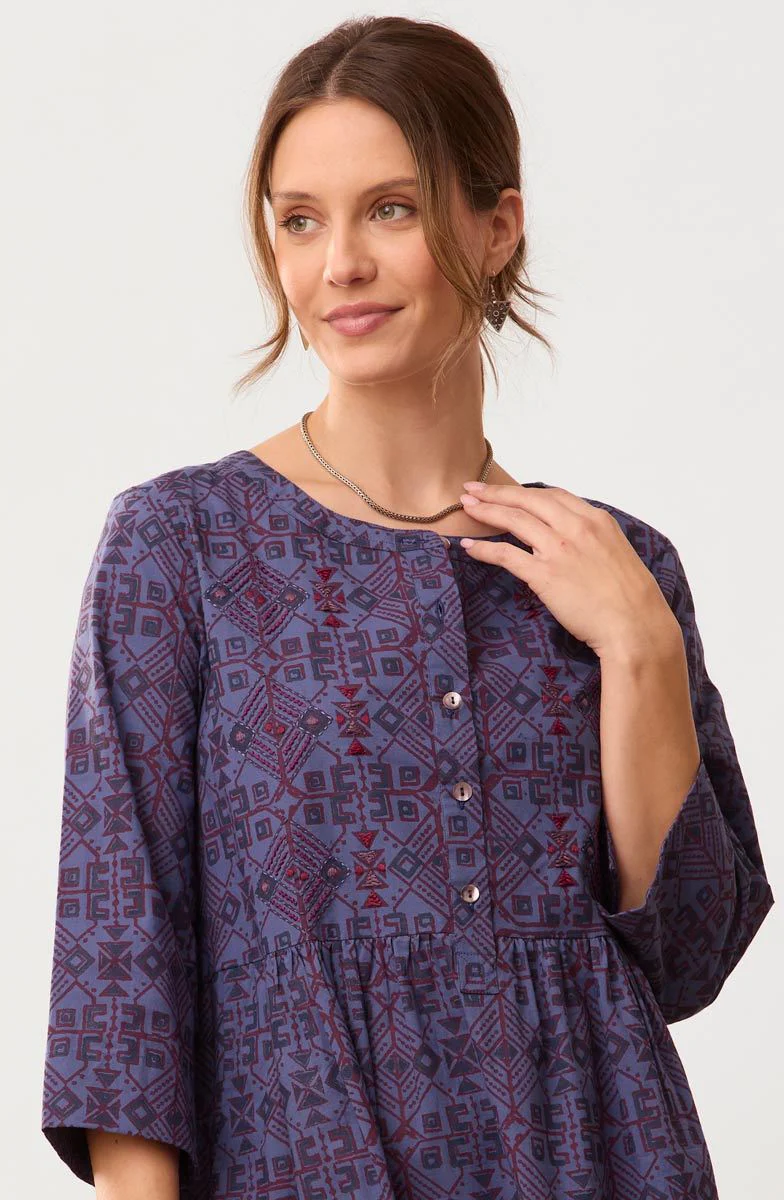 Kashvi Tiered Organic Cotton Midi Dress - Celestial/Multi - Image 2