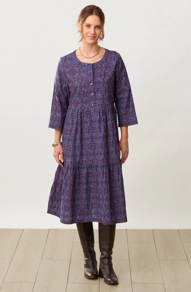 Kashvi Tiered Organic Cotton Midi Dress - Celestial/Multi - Image 3