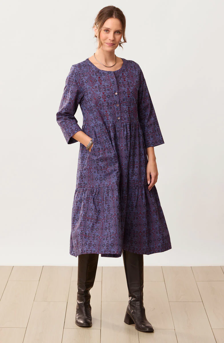 Kashvi Tiered Organic Cotton Midi Dress - Celestial/Multi - Image 4