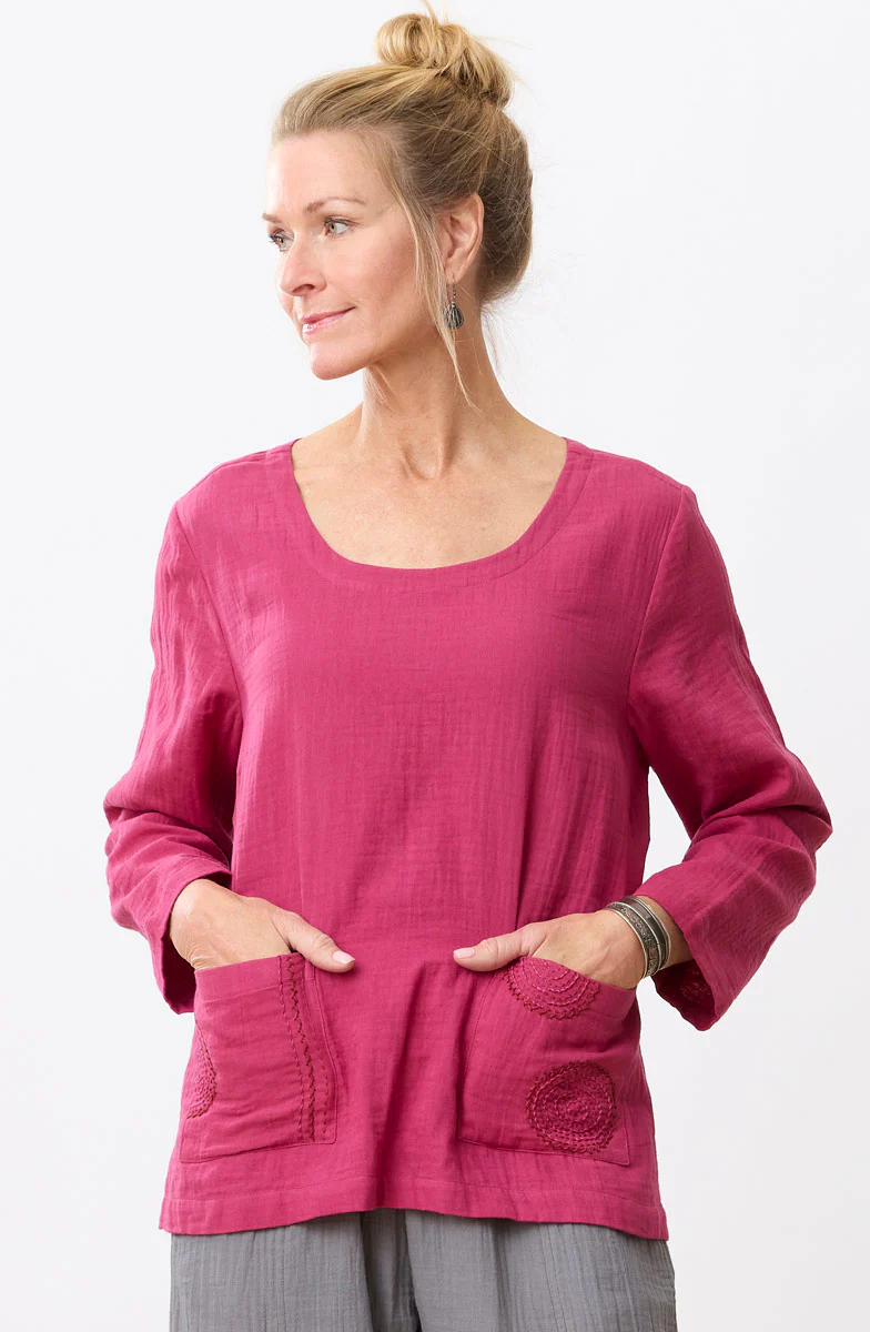 Kasuri Double Gauze Round-Neck Popover Top - Image 14