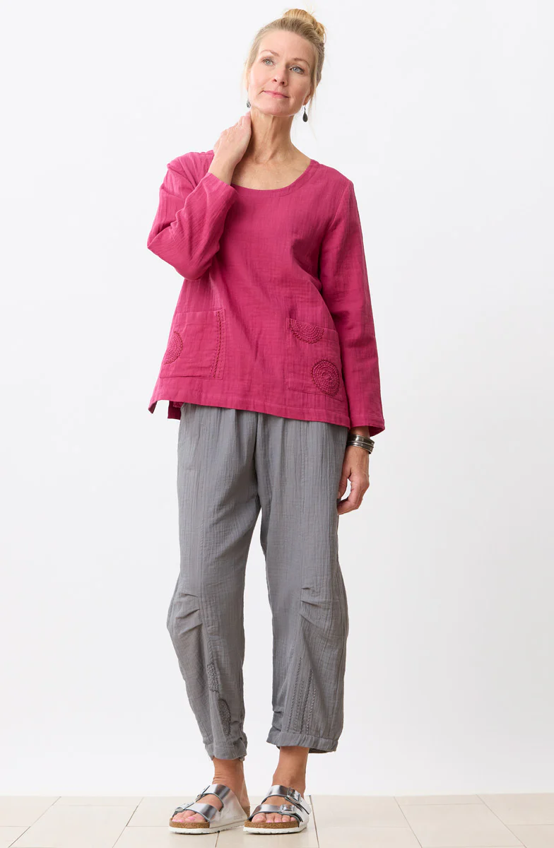 Kasuri Double Gauze Round-Neck Popover Top - Image 17