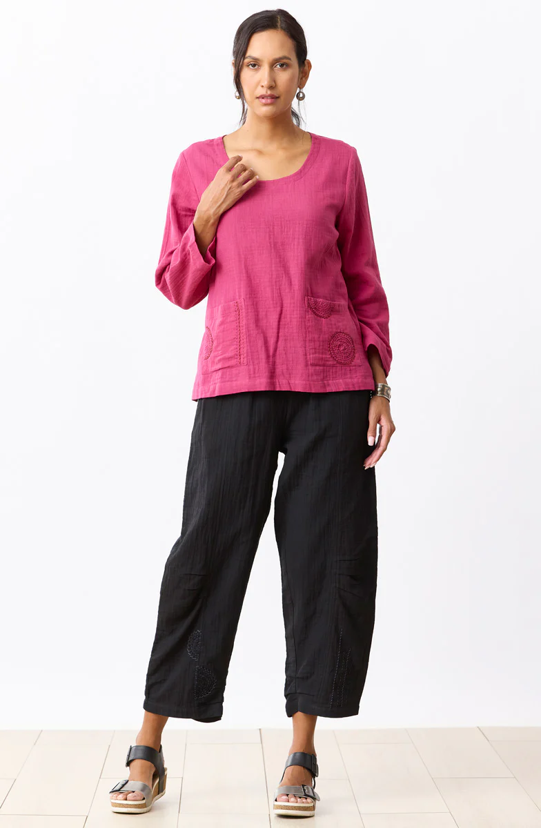 Kasuri Double Gauze Round-Neck Popover Top - Image 18