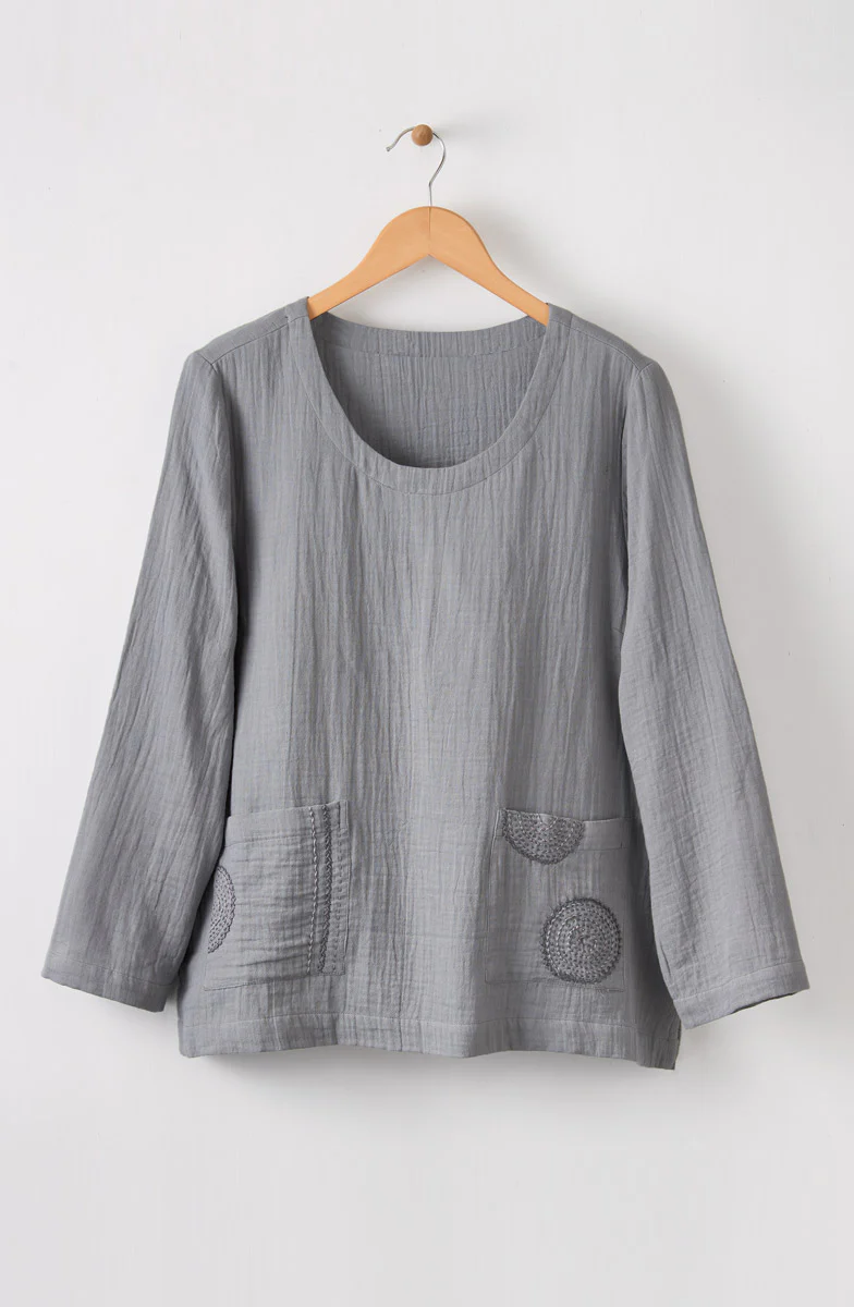 Kasuri Double Gauze Round-Neck Popover Top - Image 2