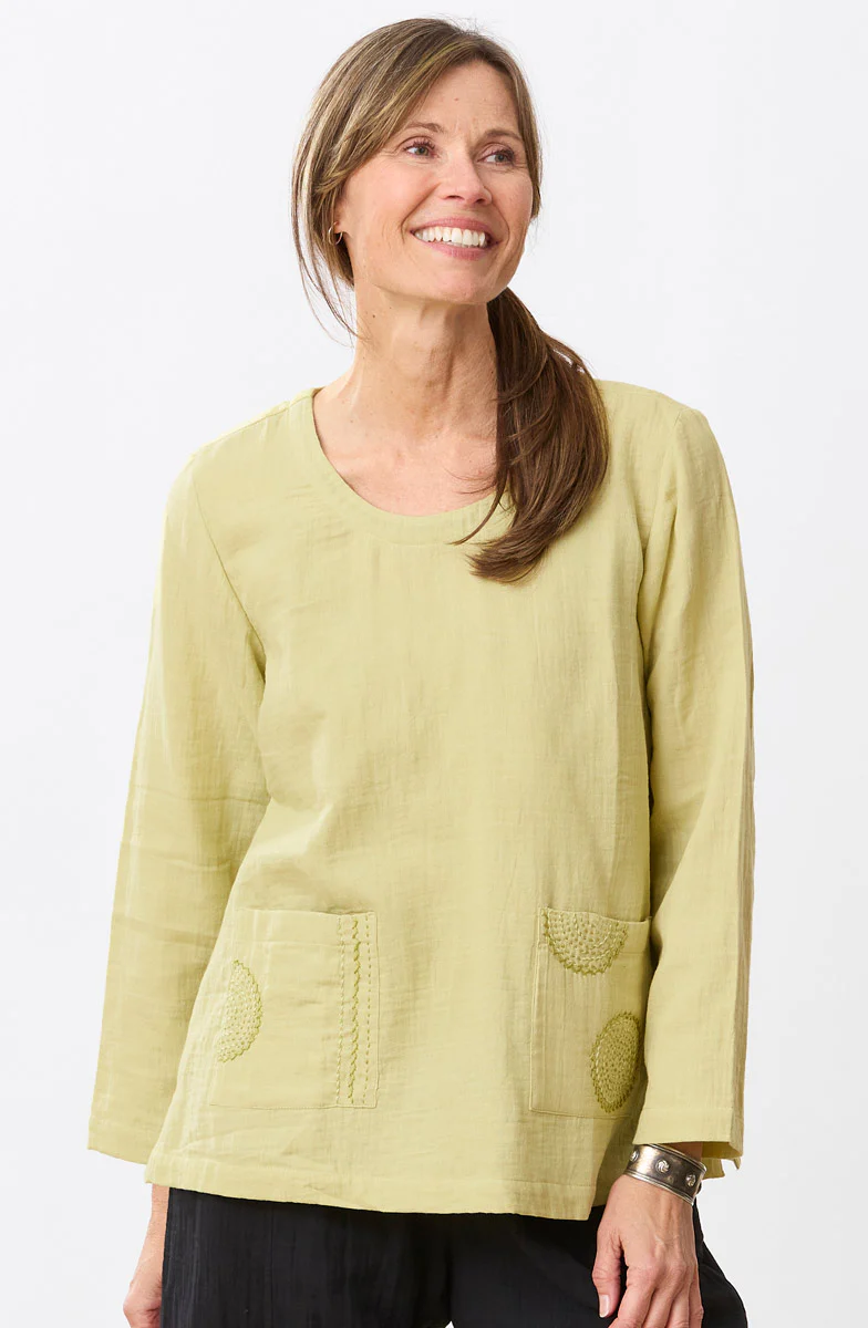 Kasuri Double Gauze Round-Neck Popover Top - Image 20
