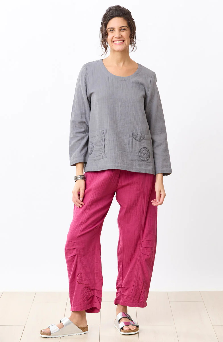 Kasuri Double Gauze Round-Neck Popover Top - Image 3
