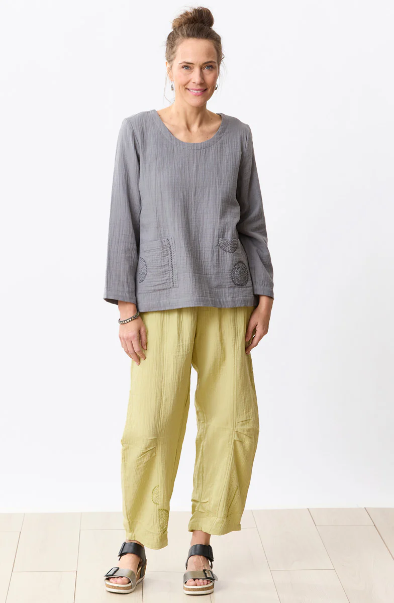 Kasuri Double Gauze Round-Neck Popover Top - Image 4