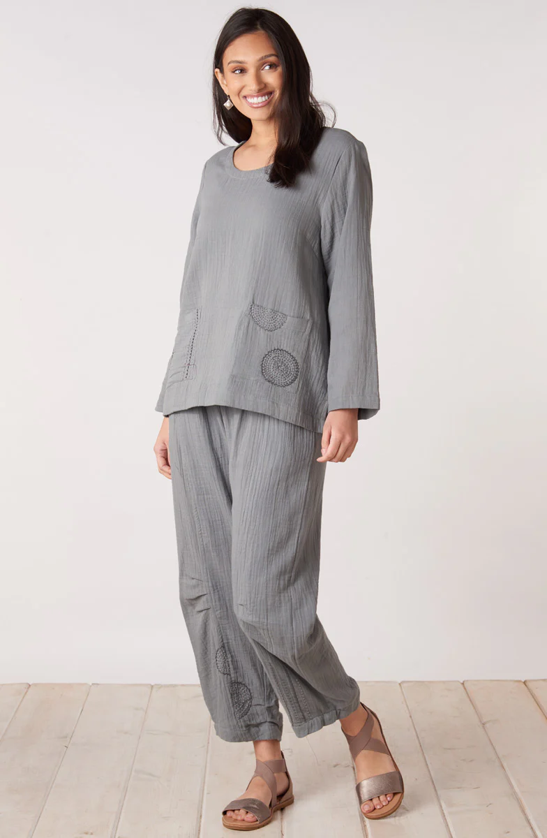 Kasuri Double Gauze Round-Neck Popover Top - Image 5